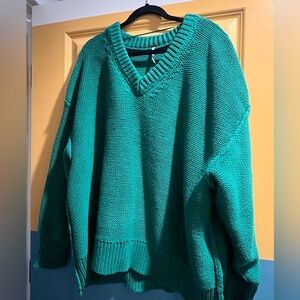 Free People Cozy V-Neck Sweater in Green